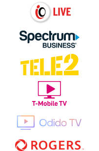 Логотипы проектов: iO LIVE, Spectrum Business, TELE2, T-Mobile TV, Odido TV, Rogers